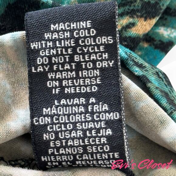 Carol Rose Top Blouse Turquoise Brown Black Ruffles Around Neck Down Front Sz XL - Picture 7 of 8